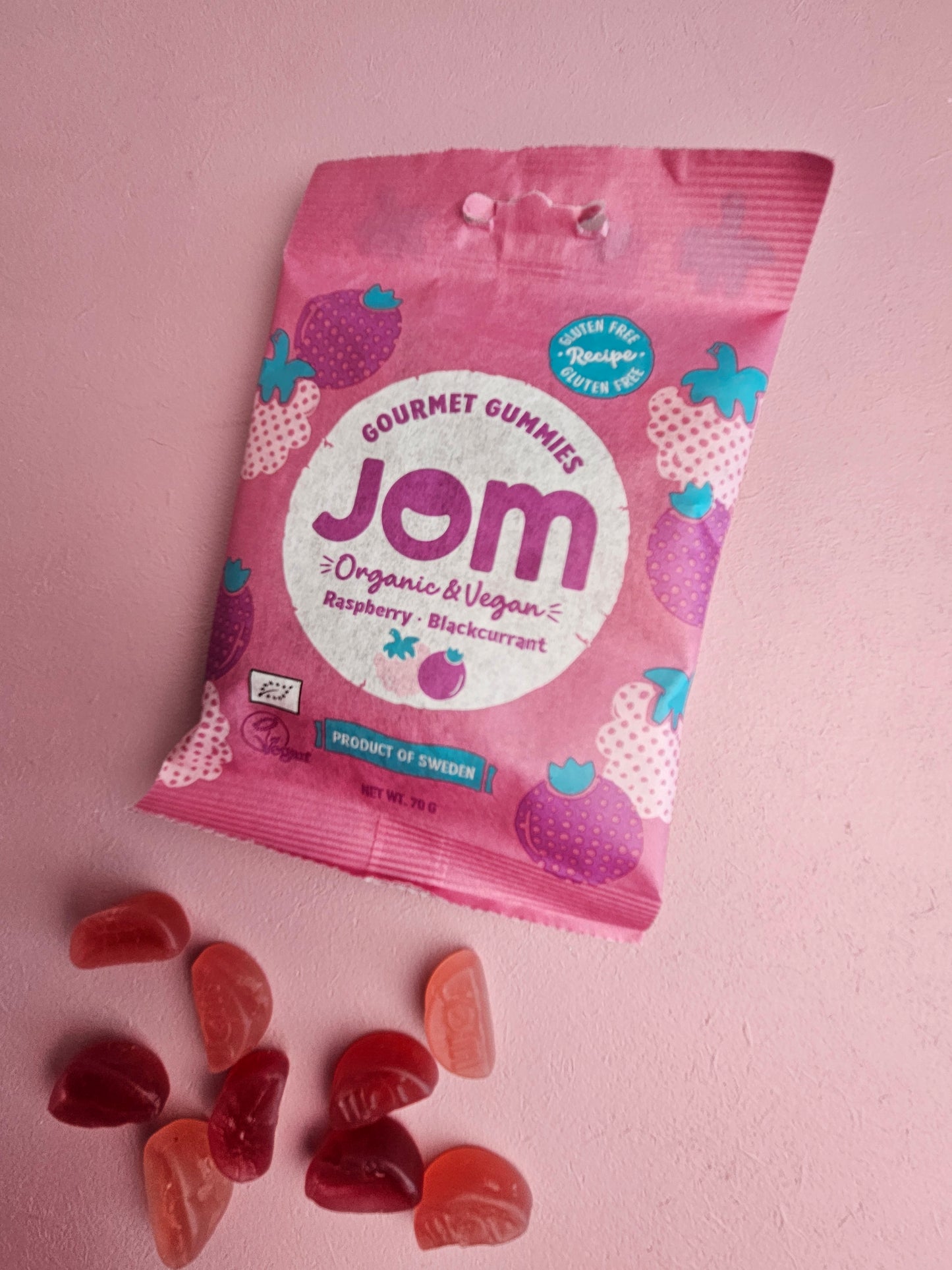 Aardbei en blauwbes vegan gummy's van Jom